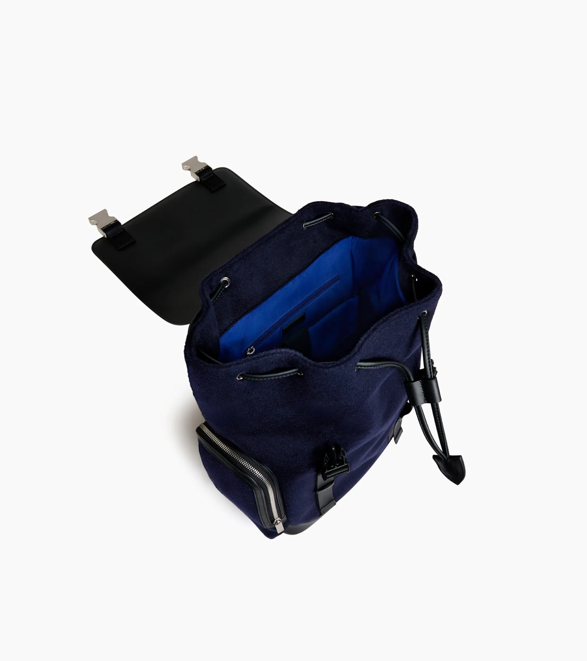 Sac à dos à rabat Maurice en feutre de laine et cuir lisse - CREPUSCULE-NOIR