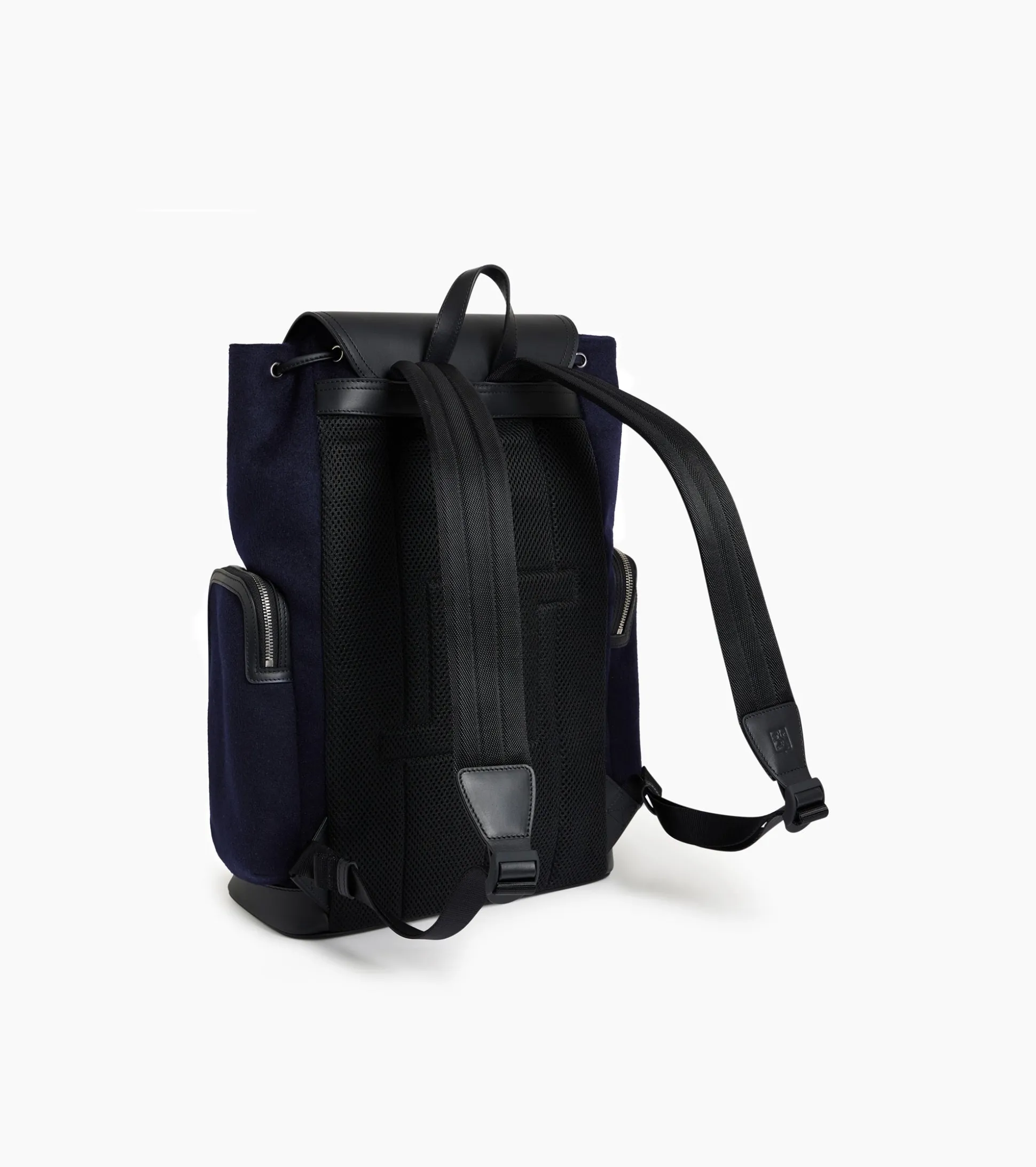 Sac à dos à rabat Maurice en feutre de laine et cuir lisse - CREPUSCULE-NOIR