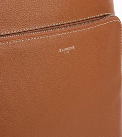 Sac à dos zippé business Sophie en cuir grainé - Brown Tan
