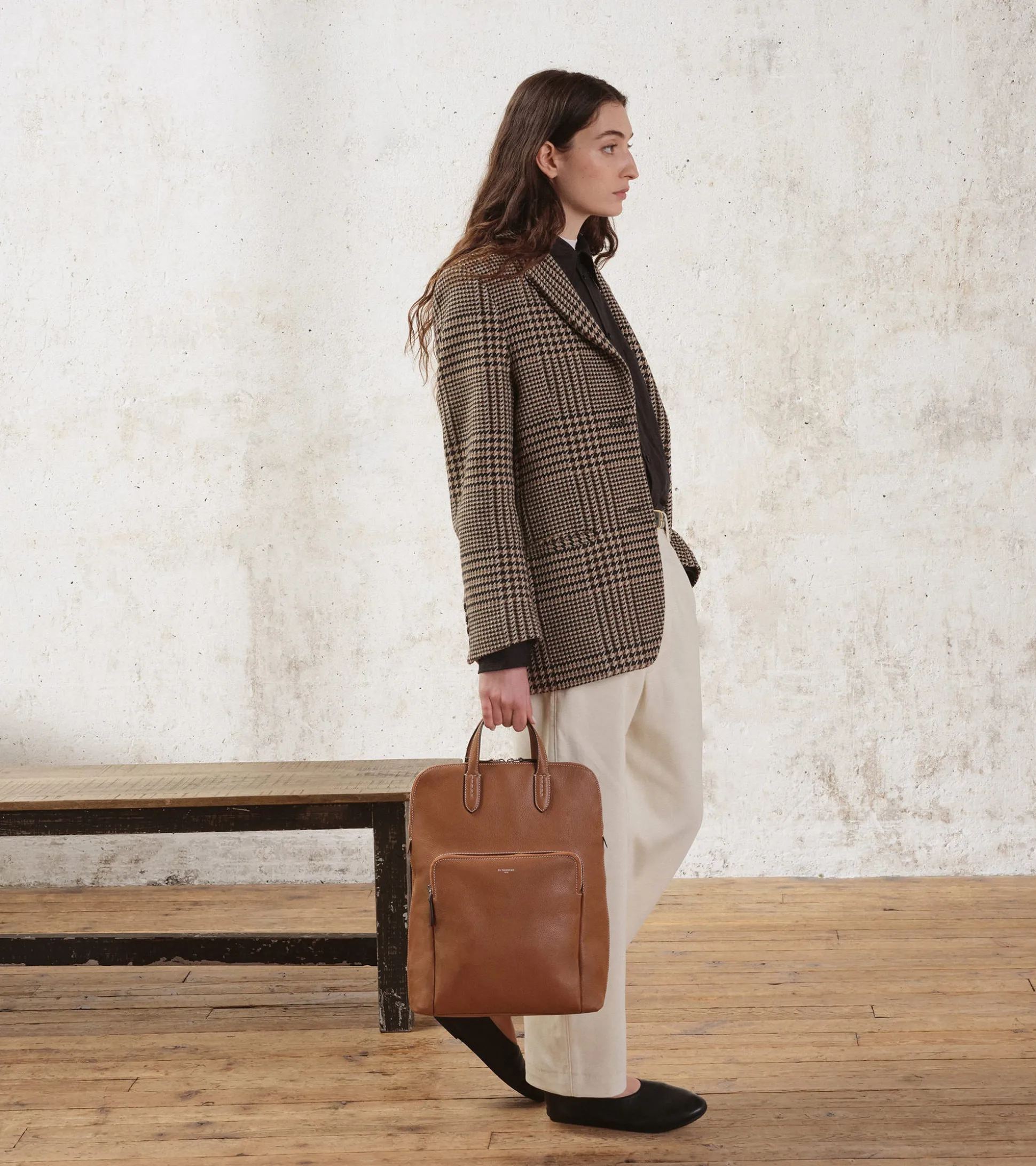 Sac à dos zippé business Sophie en cuir grainé - Brown Tan