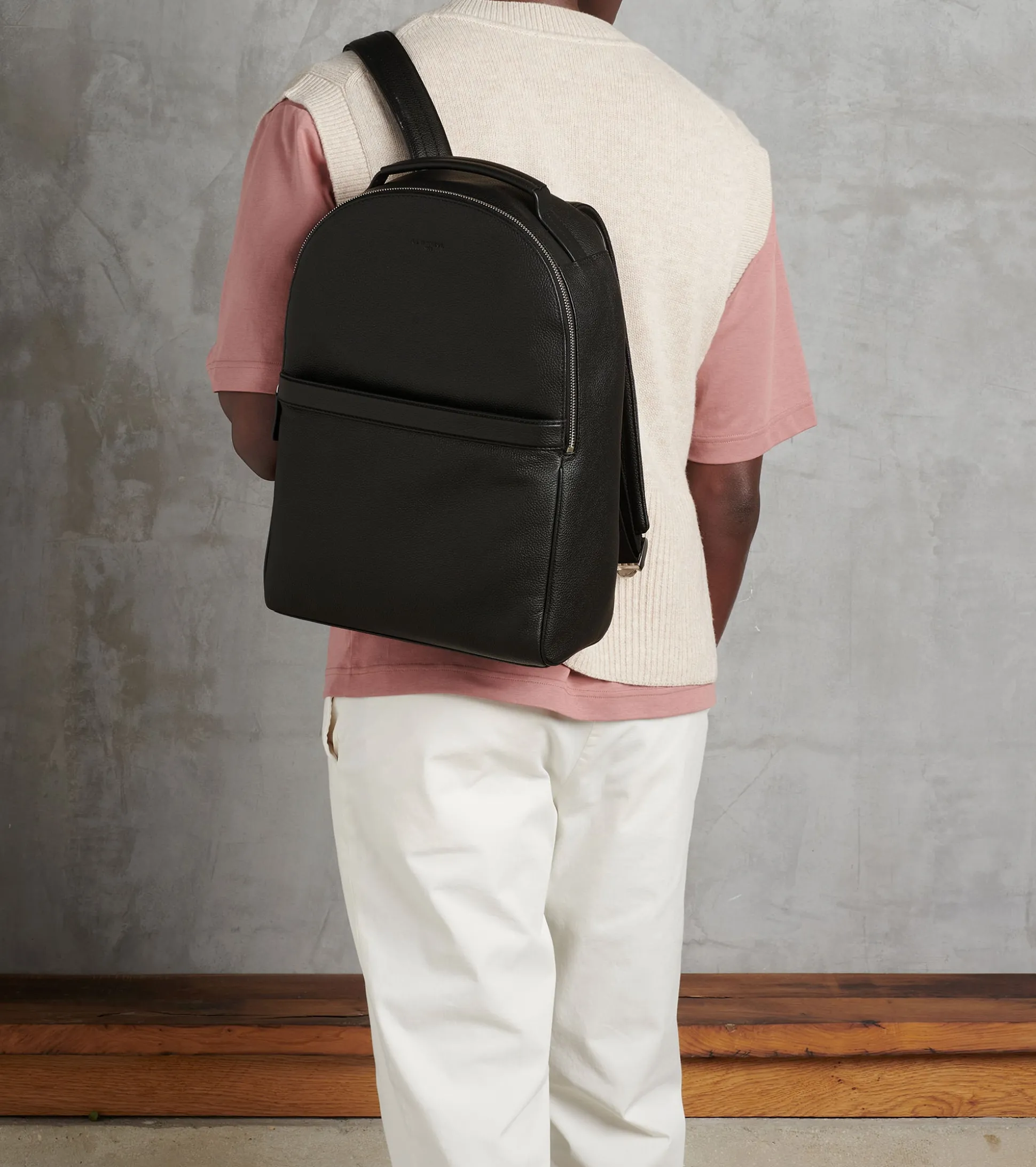 Sac à dos zippé Charles en cuir grainé - Black