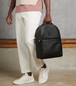 Sac à dos zippé Charles en cuir grainé - Black