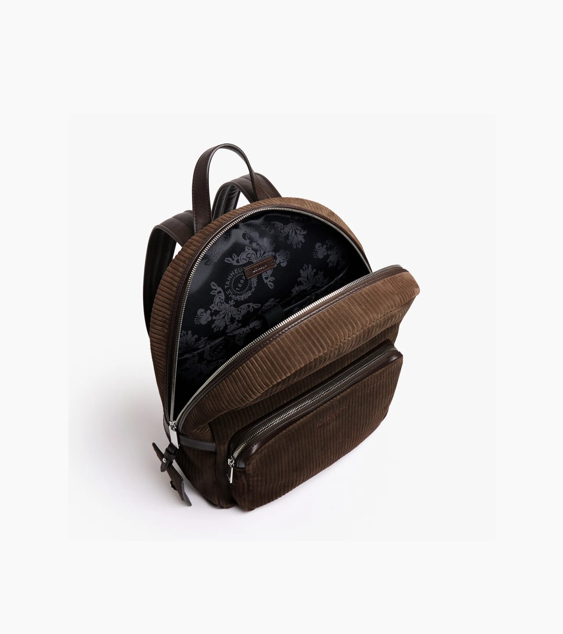 Sac à dos zippé Emile en cuir côtelé et lisse - CAFE 1