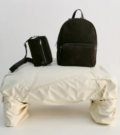 Sac à dos zippé Emile en cuir côtelé et lisse - CAFE 1