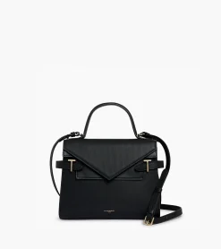 Sac à main double rabat moyen modèle Emilie en cuir signature T - Black