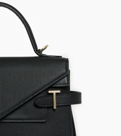 Sac à main double rabat moyen modèle Emilie en cuir signature T - Black