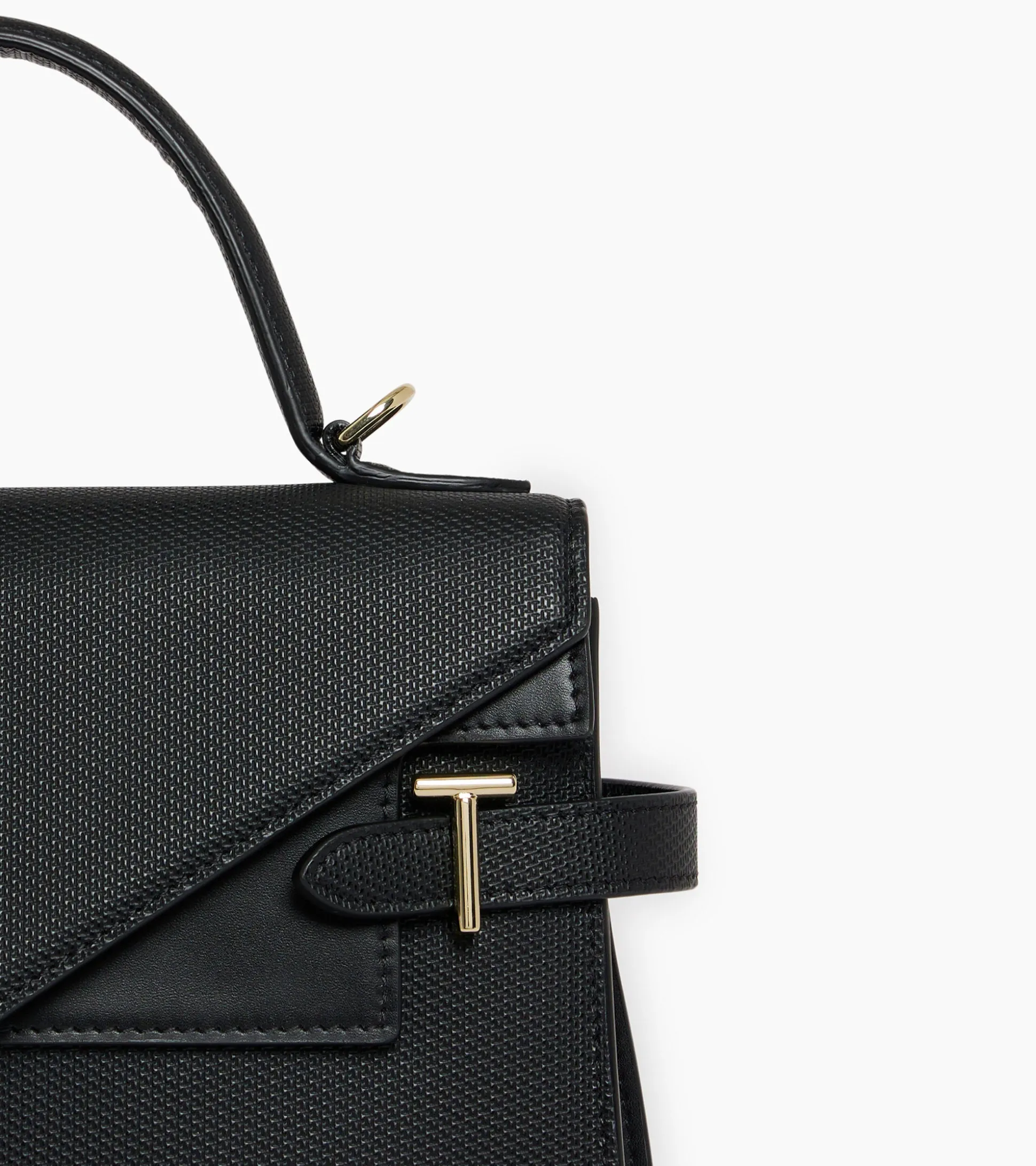 Sac à main double rabat moyen modèle Emilie en cuir signature T - Black