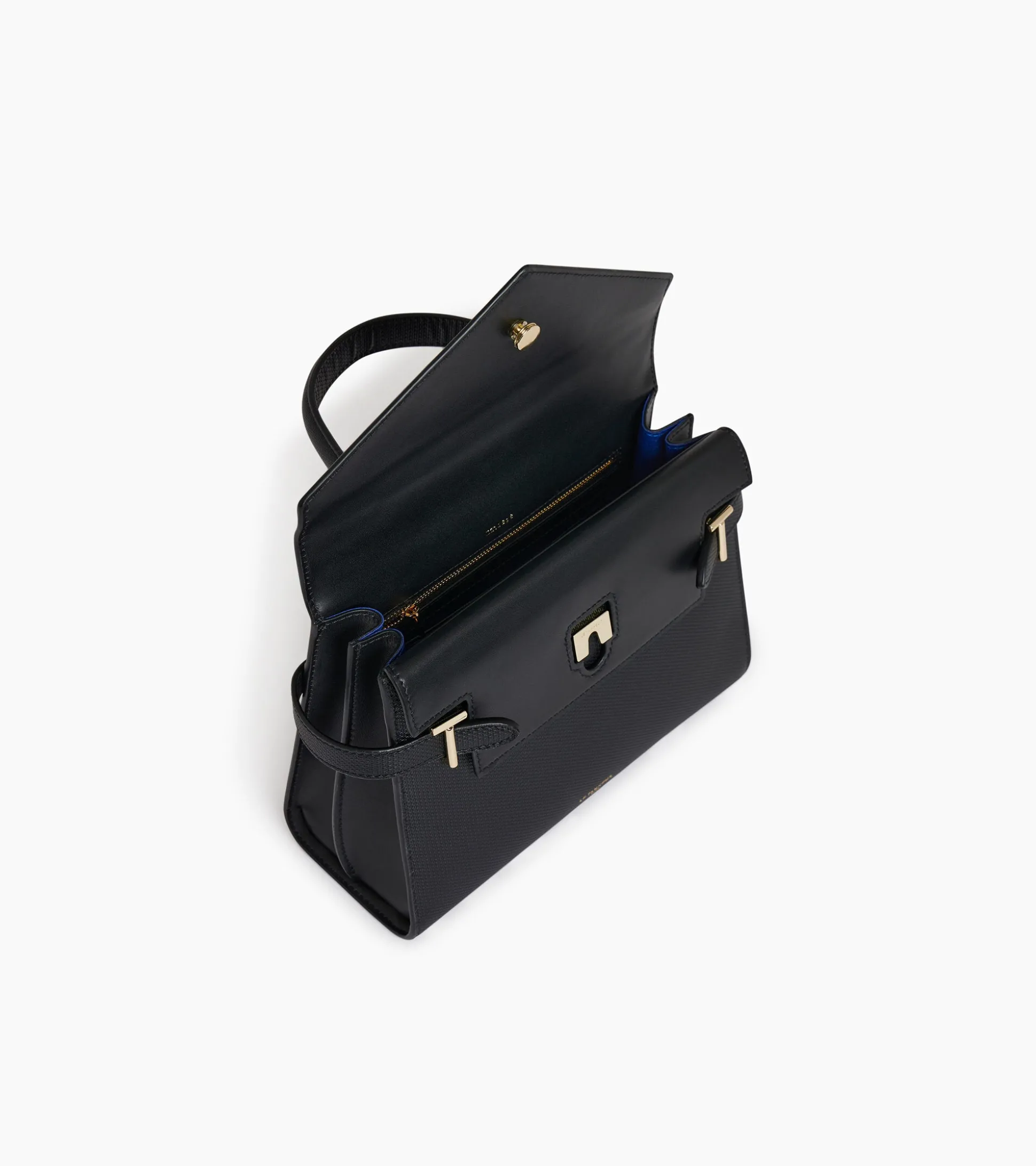 Sac à main double rabat moyen modèle Emilie en cuir signature T - Black