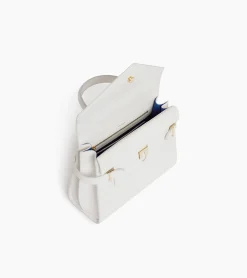 Sac à main double rabat moyen modèle Emilie en cuir signature T - Chalk White