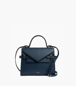 Sac à main double rabat moyen modèle Emilie en cuir grainé - Twilight Blue
