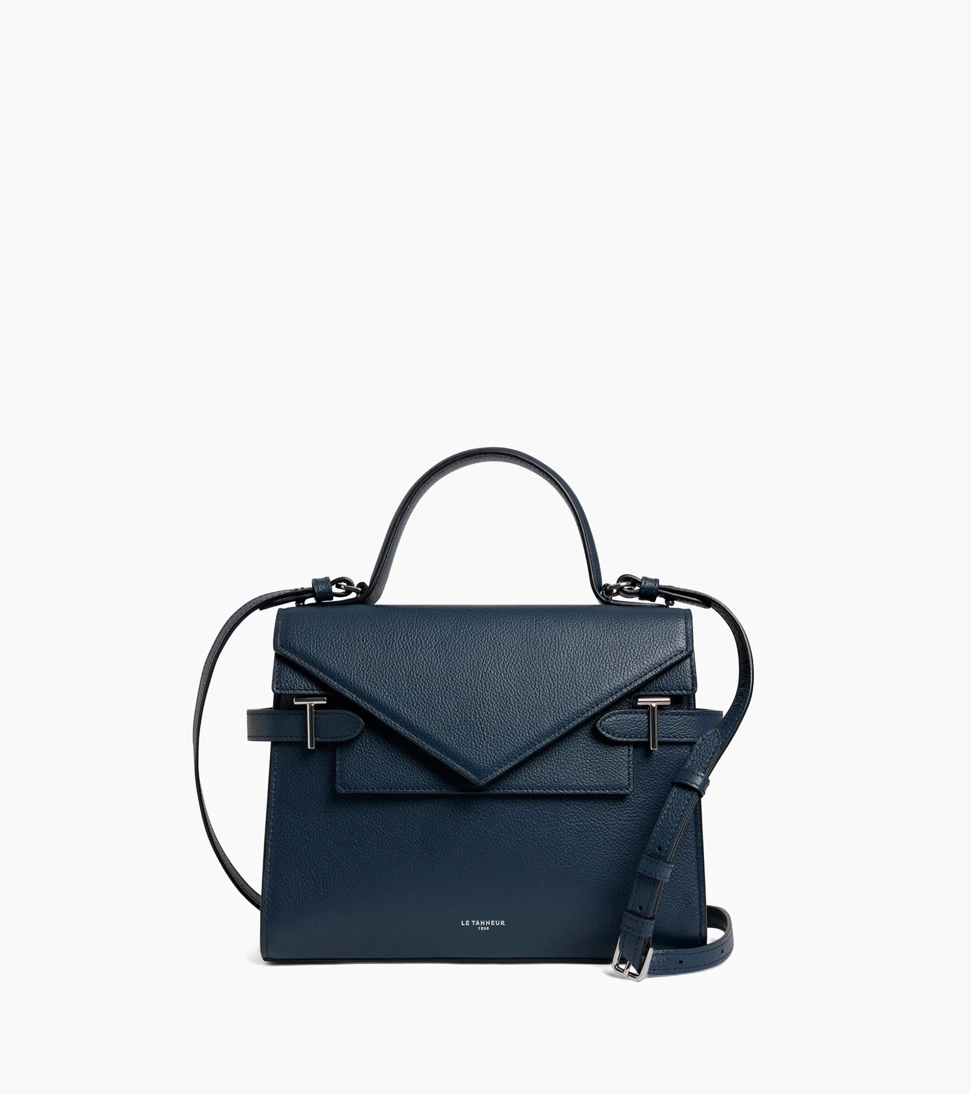 Sac à main double rabat moyen modèle Emilie en cuir grainé - Twilight Blue