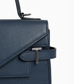 Sac à main double rabat moyen modèle Emilie en cuir grainé - Twilight Blue