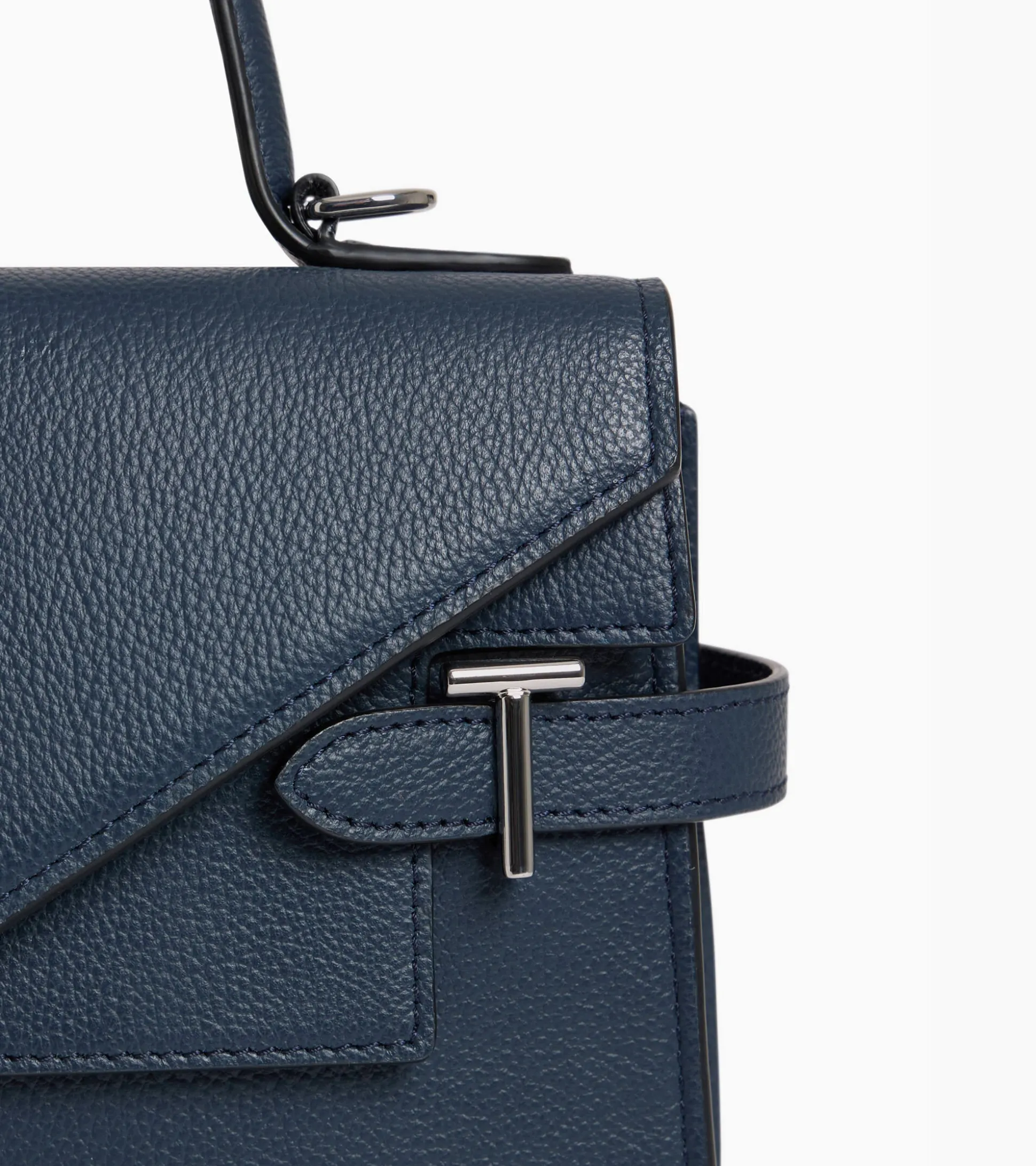 Sac à main double rabat moyen modèle Emilie en cuir grainé - Twilight Blue