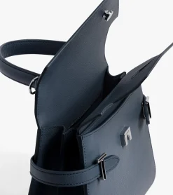 Sac à main double rabat moyen modèle Emilie en cuir grainé - Twilight Blue