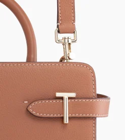 Sac à main moyen modèle Emilie en cuir grainé - Brown Tan
