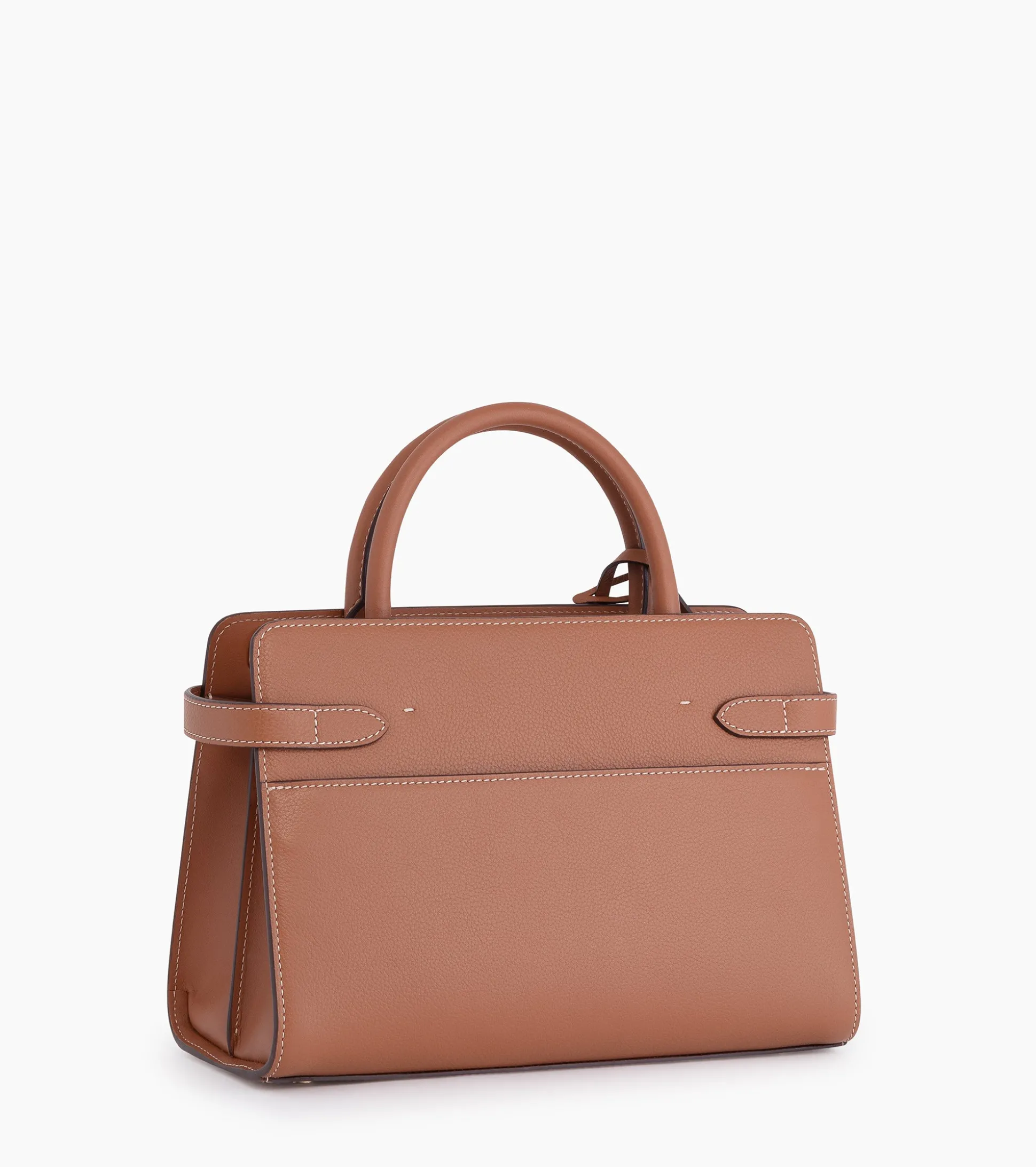 Sac à main moyen modèle Emilie en cuir grainé - Brown Tan