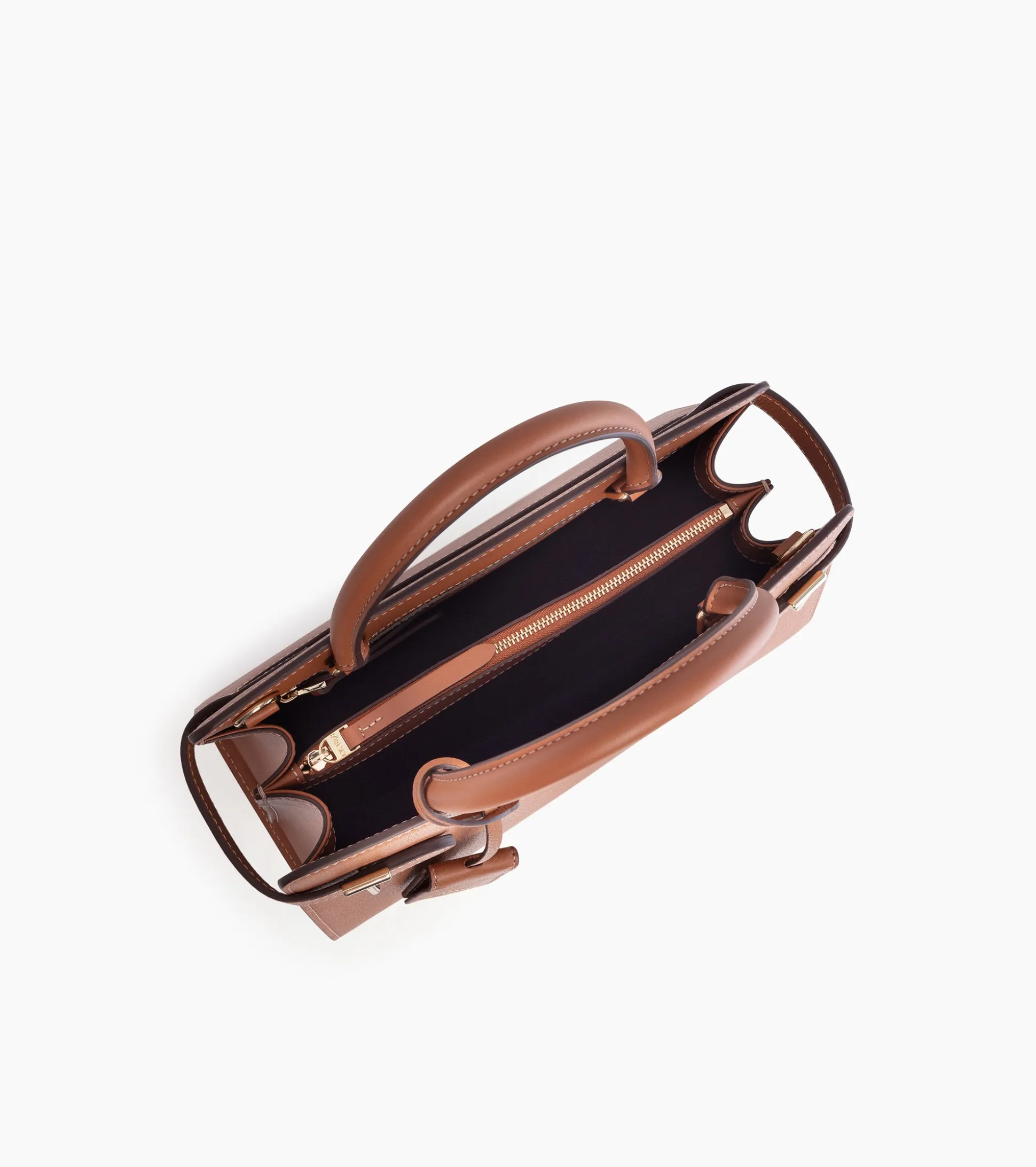 Sac à main moyen modèle Emilie en cuir grainé - Brown Tan