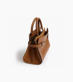 Sac à main moyen modèle Emie en cuir lisse et nubuck - TAN