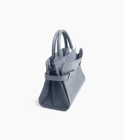 Sac à main moyen modèle Emie en cuir lisse et nubuck - BLEU ARGILE