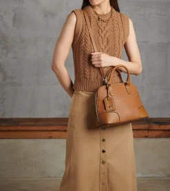 Sac à main moyen modèle Romy en cuir grainé et lisse - Brown Tan