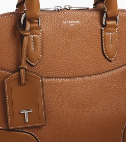 Sac à main moyen modèle Romy en cuir grainé et lisse - Brown Tan