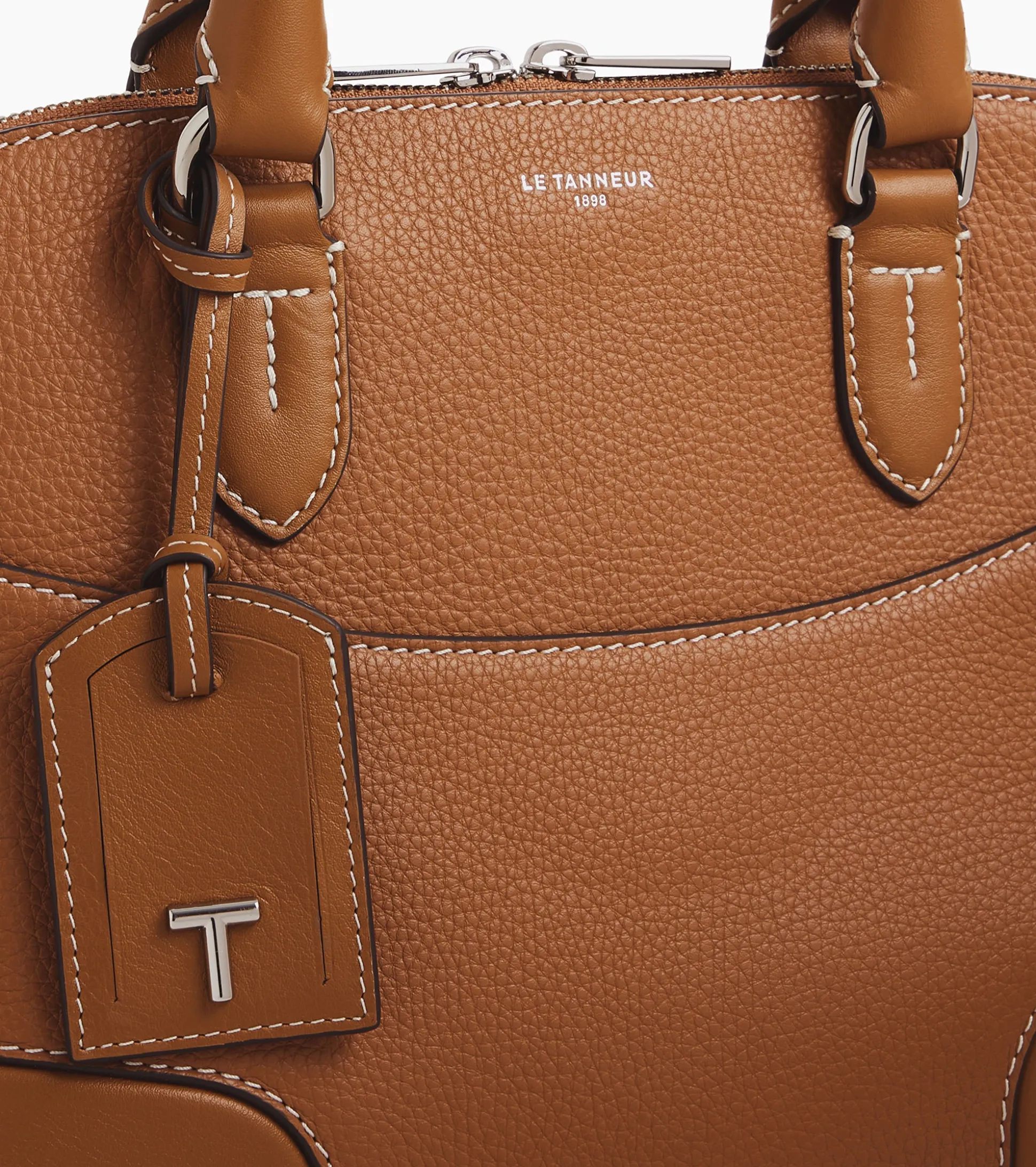 Sac à main moyen modèle Romy en cuir grainé et lisse - Brown Tan