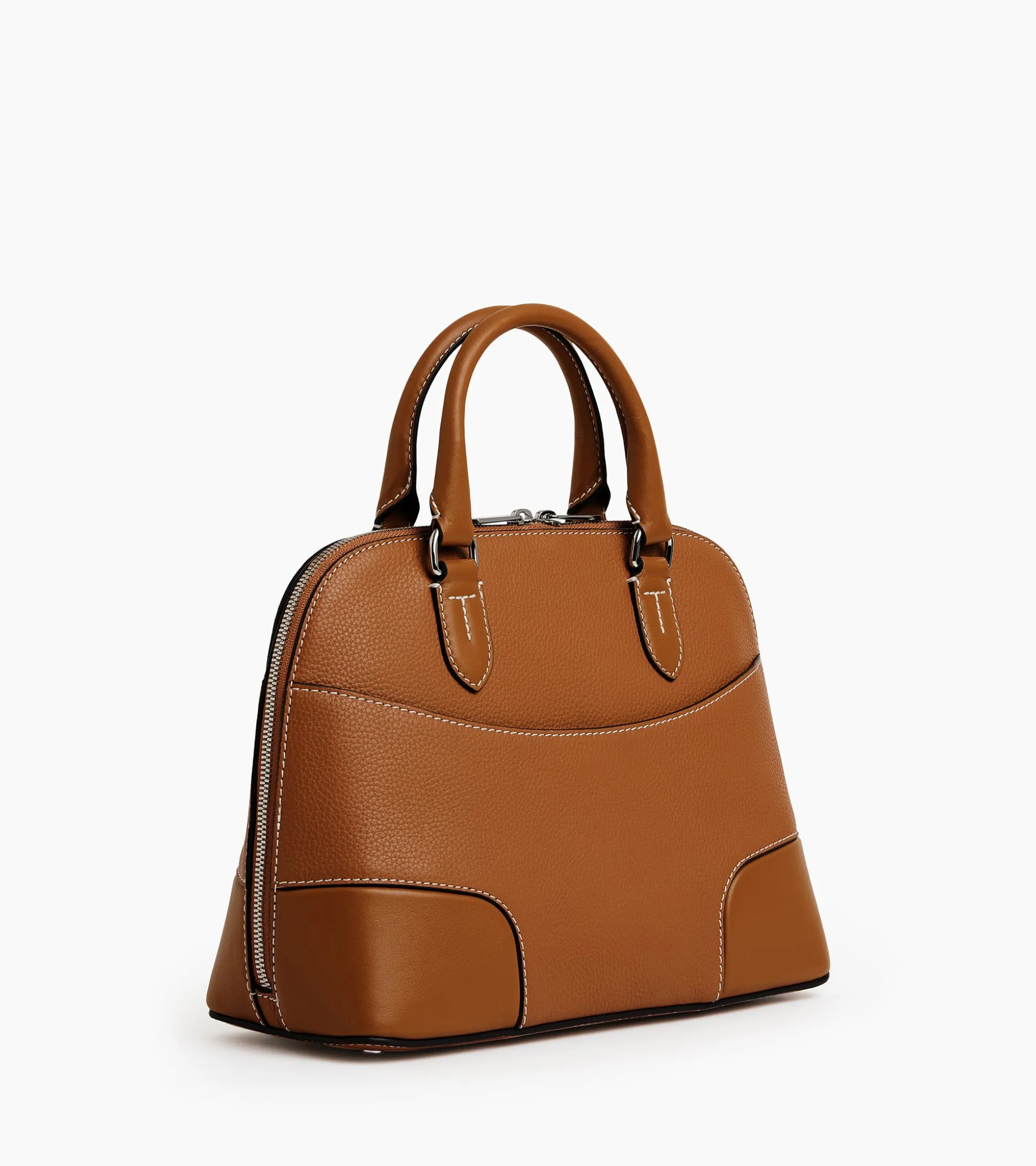 Sac à main moyen modèle Romy en cuir grainé et lisse - Brown Tan