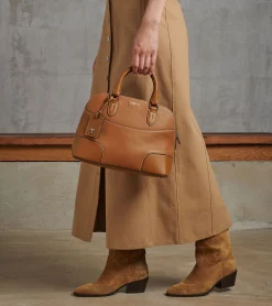 Sac à main moyen modèle Romy en cuir grainé et lisse - Brown Tan