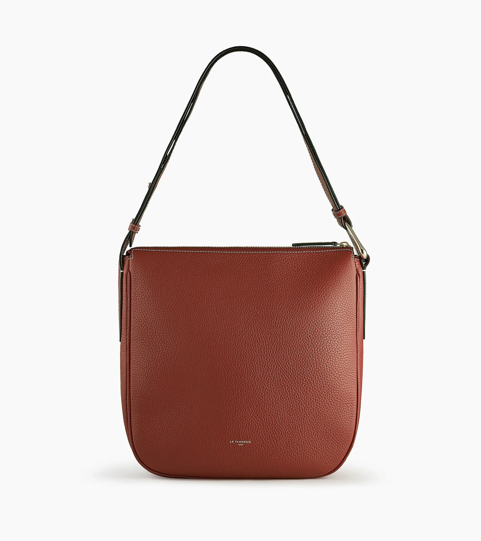 Sac bandoulière moyen modèle Madeleine en cuir grainé - Mahogany Brown