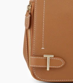 Sac bandoulière moyen modèle Simone en cuir grainé - Brown Tan