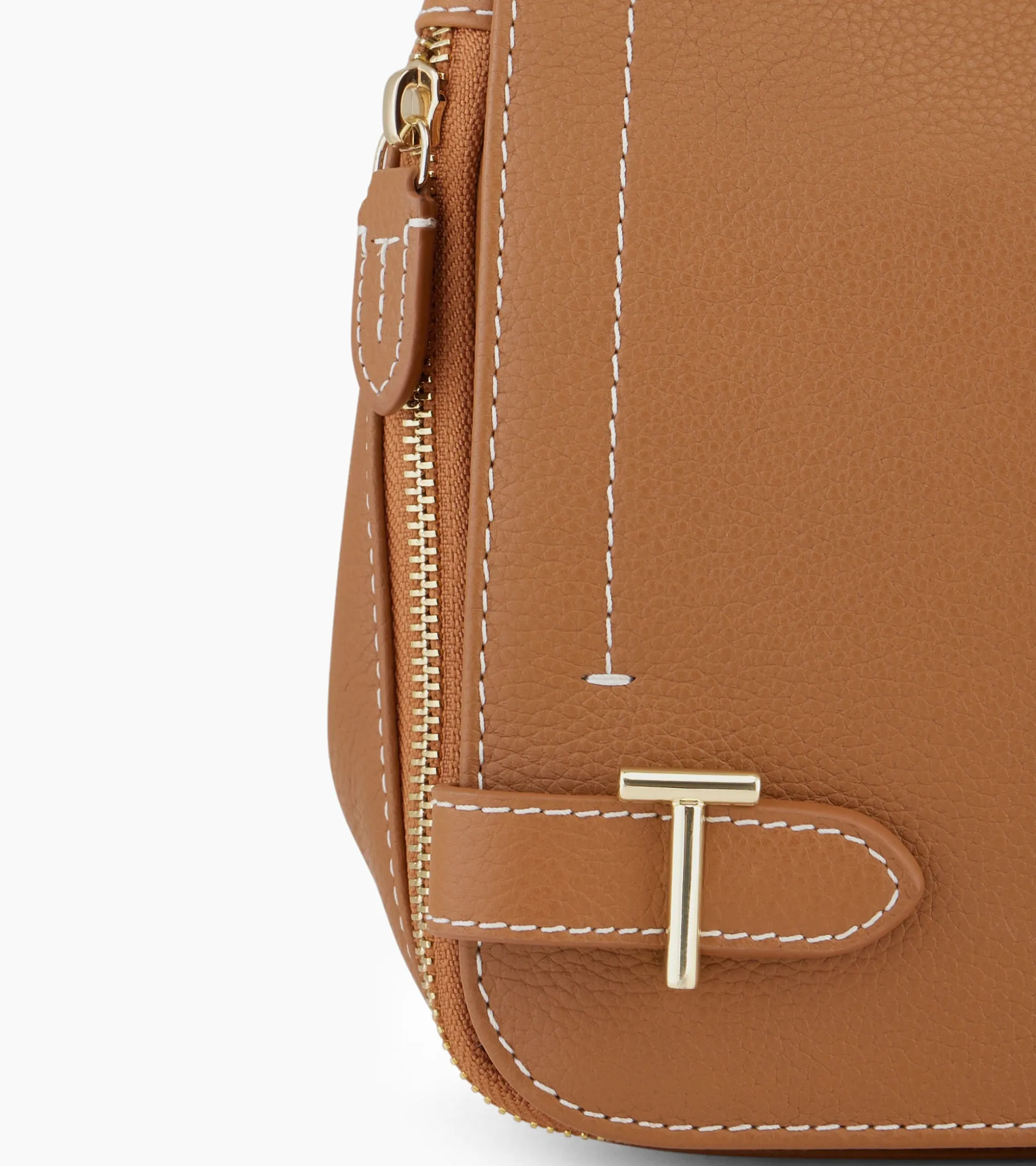 Sac bandoulière moyen modèle Simone en cuir grainé - Brown Tan