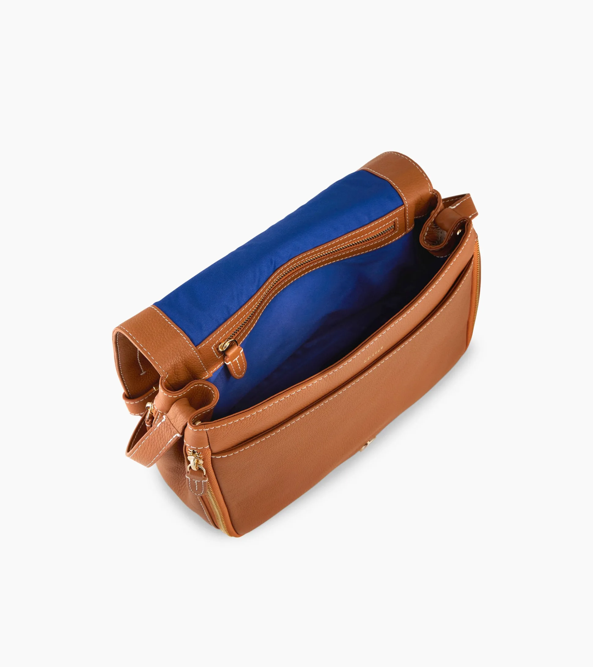 Sac bandoulière moyen modèle Simone en cuir grainé - Brown Tan
