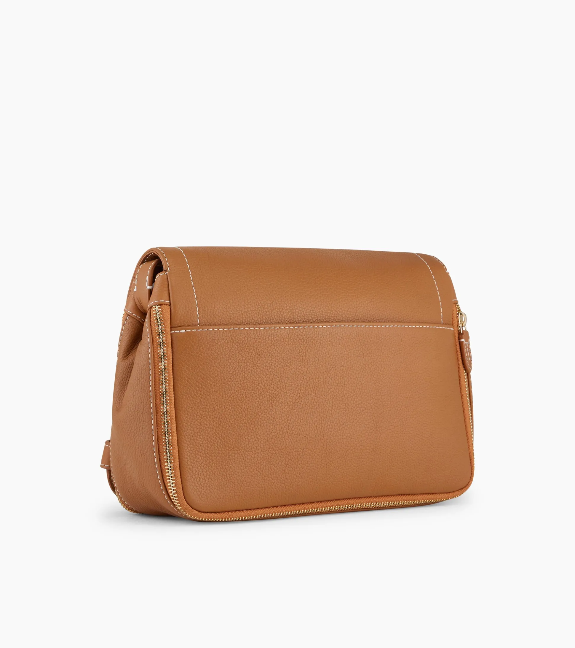 Sac bandoulière moyen modèle Simone en cuir grainé - Brown Tan
