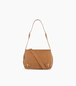 Sac bandoulière moyen modèle Simone en cuir grainé - Brown Tan