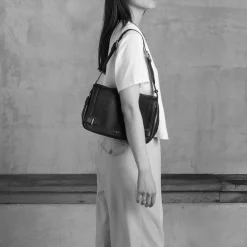 Sac bandoulière moyen modèle Simone en cuir grainé - Brown Tan