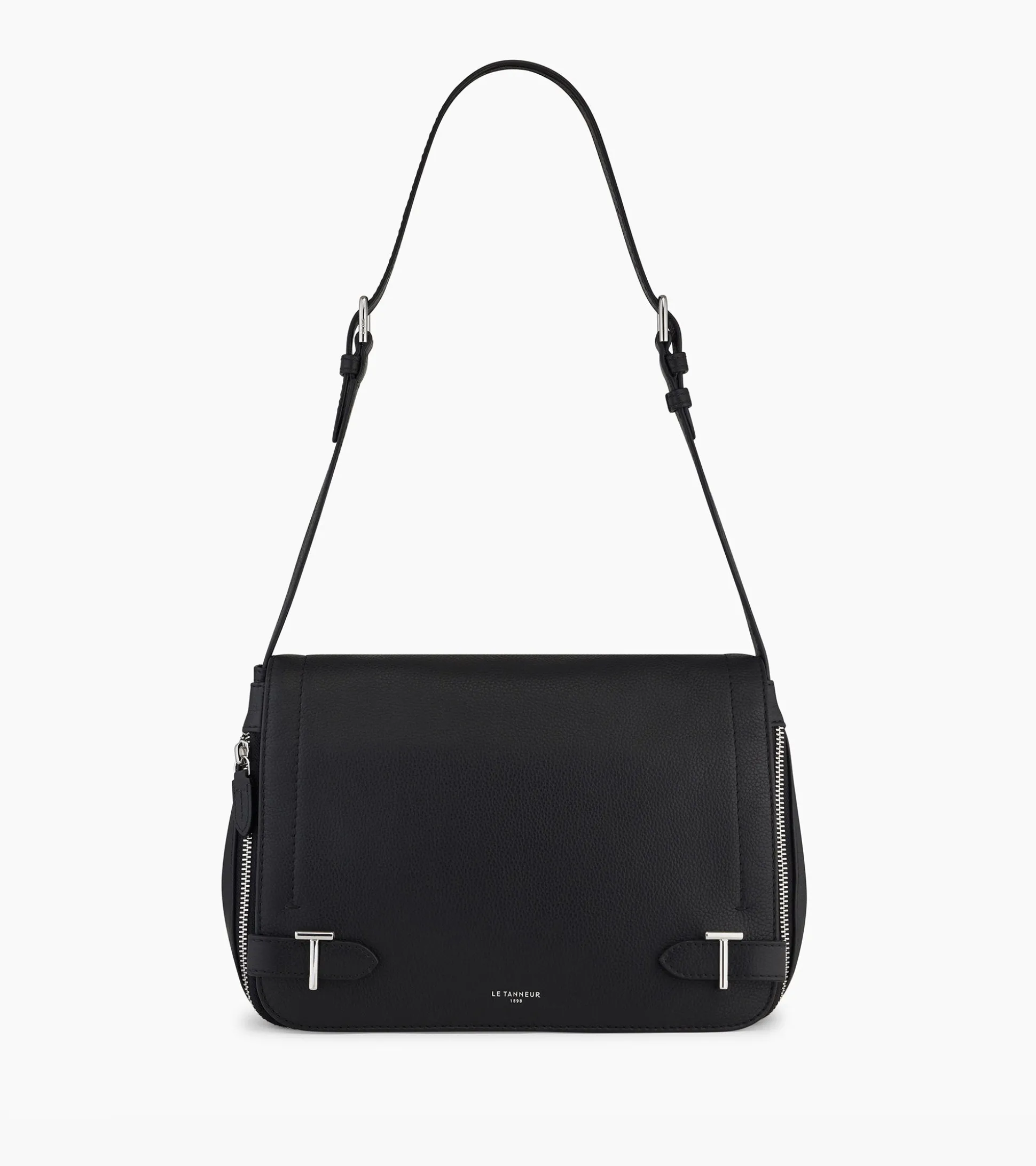 Sac bandoulière moyen modèle Simone en cuir grainé - Black