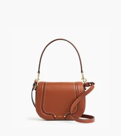 Sac bandoulière moyen modèle Ella en cuir grainé - Mahogany Brown