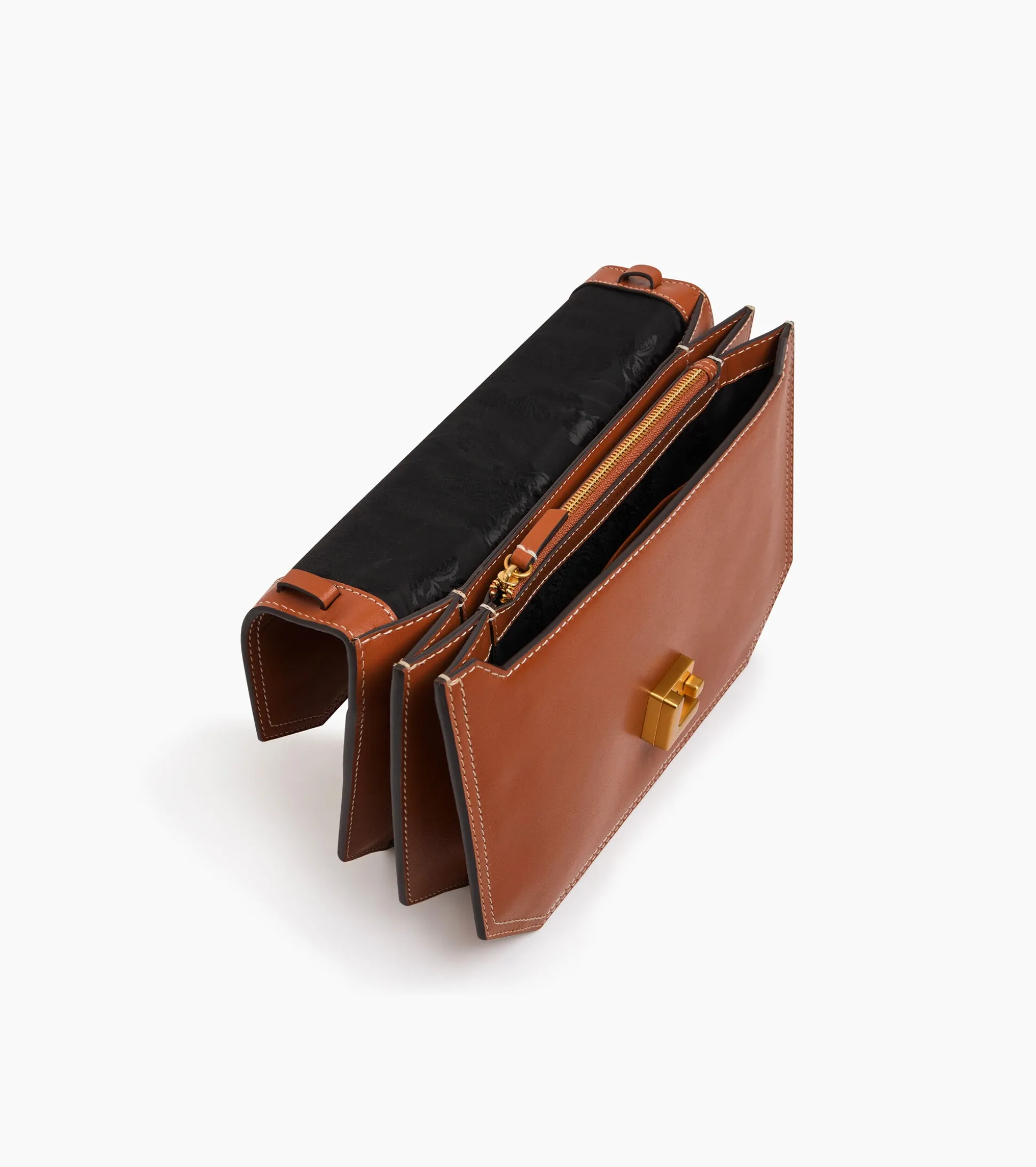 Sac bandoulière moyen modèle Rose en cuir lisse - Brown Tan