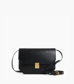 Sac bandoulière moyen modèle Rose en cuir lisse - Black