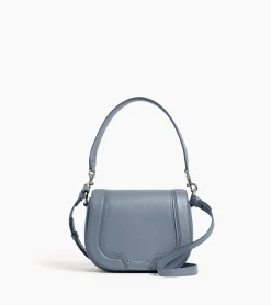 Sac bandoulière moyen modèle Ella en cuir grainé - BLEU ARGILE