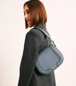 Sac bandoulière moyen modèle Ella en cuir grainé - BLEU ARGILE