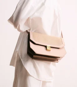Sac bandoulière moyen modèle Rose en cuir côtelé et cuir lisse - GREGE 1