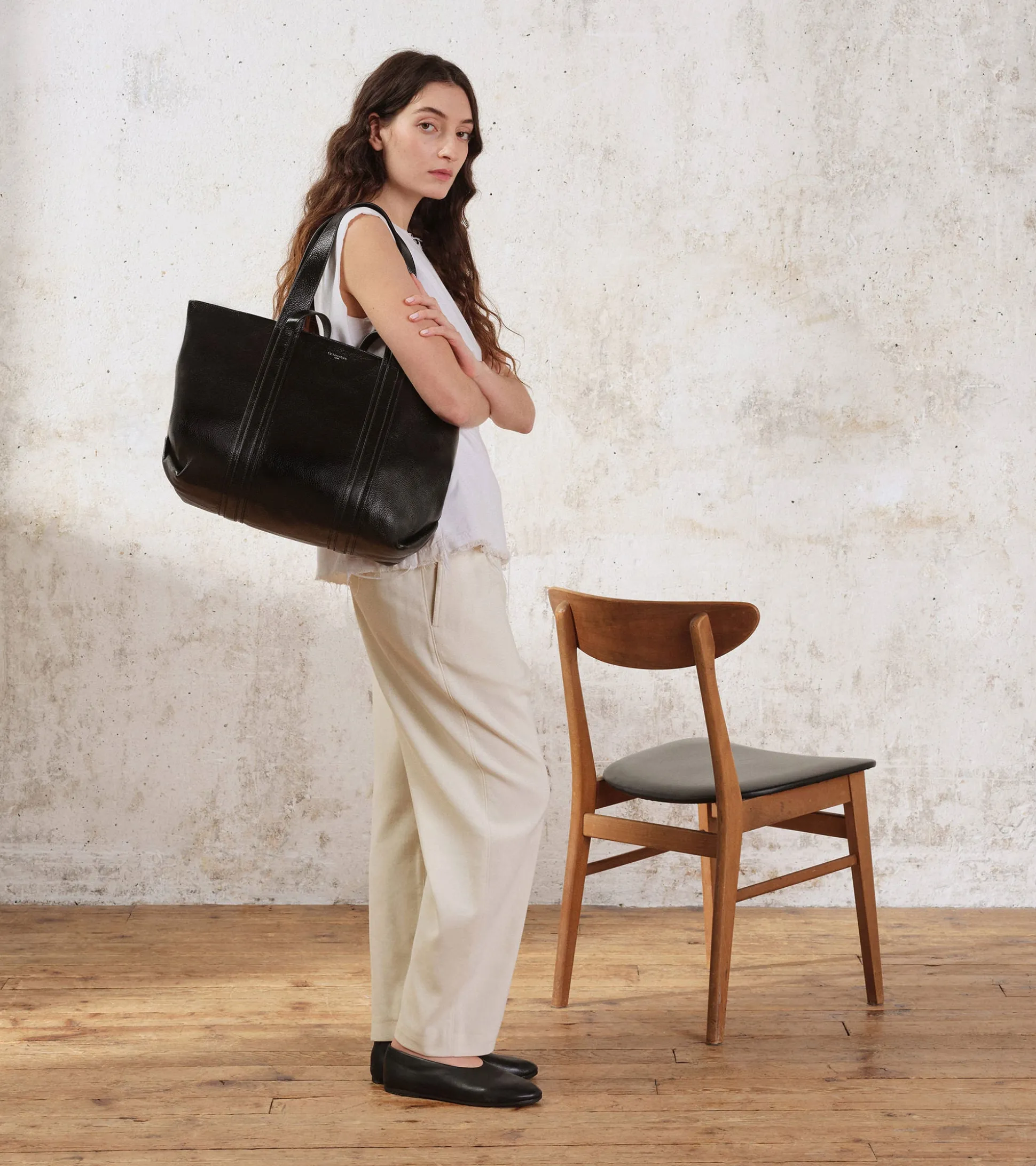 Sac cabas Grâce en cuir grainé - Black