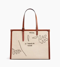 Sac cabas épaule Sarah Espeute en cuir semi-végétal et toile coton - White Chalk Brown Tan