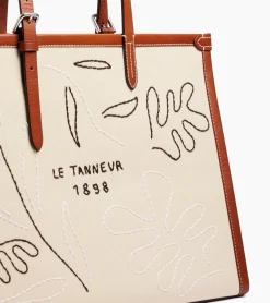 Sac cabas épaule Sarah Espeute en cuir semi-végétal et toile coton - White Chalk Brown Tan