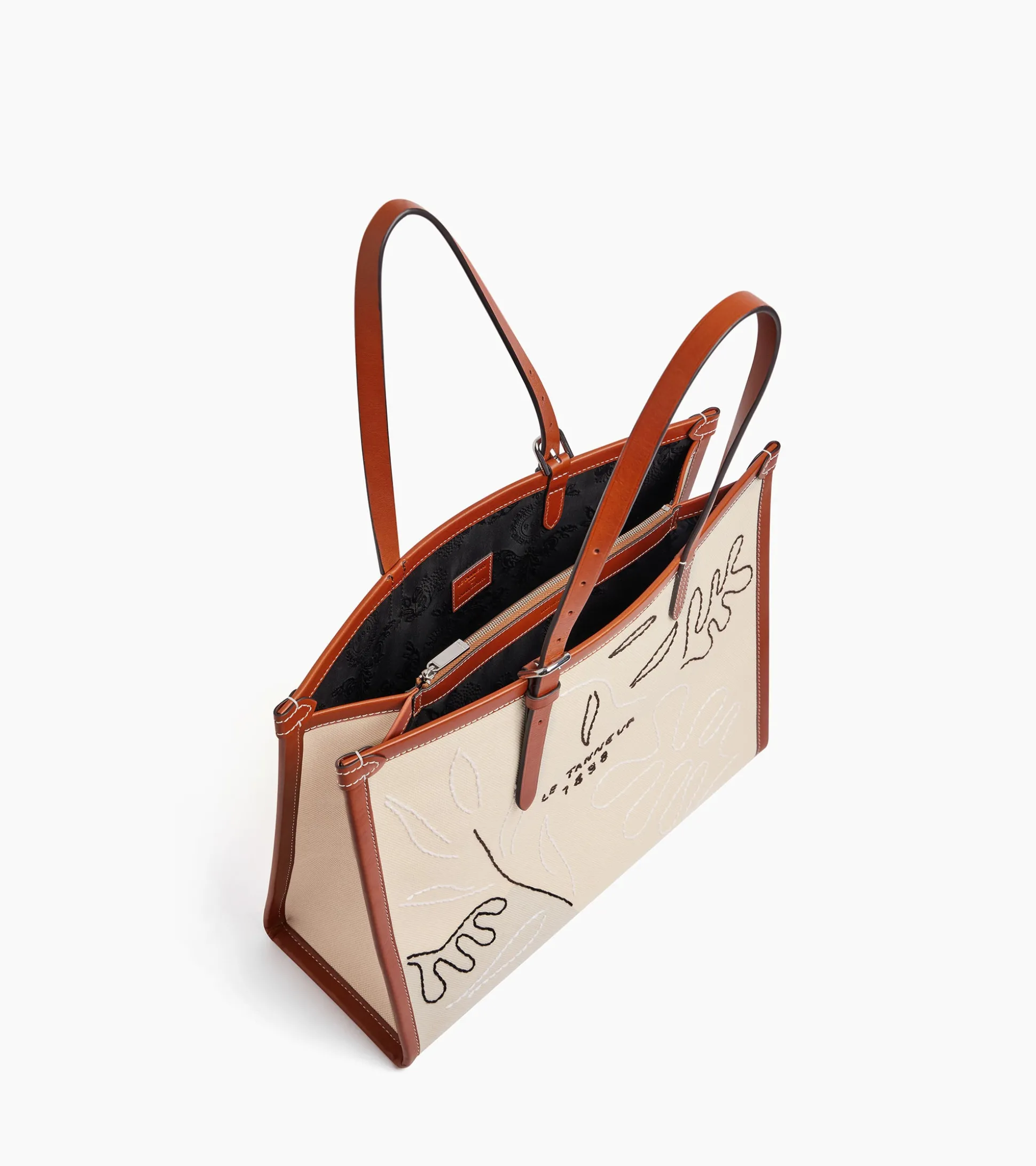 Sac cabas épaule Sarah Espeute en cuir semi-végétal et toile coton - White Chalk Brown Tan