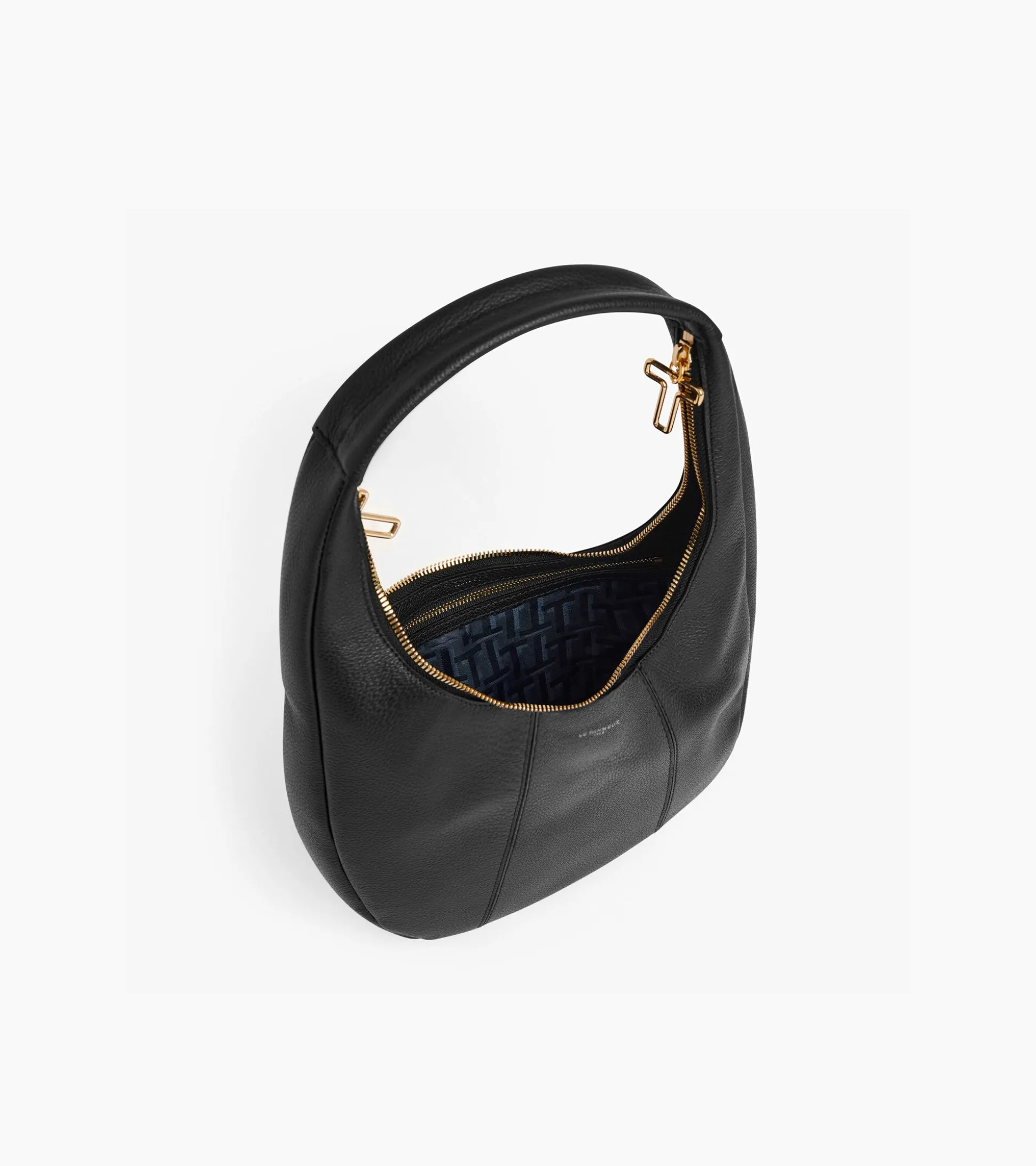 Sac hobo moyen modèle Juliette en cuir grainé - Black