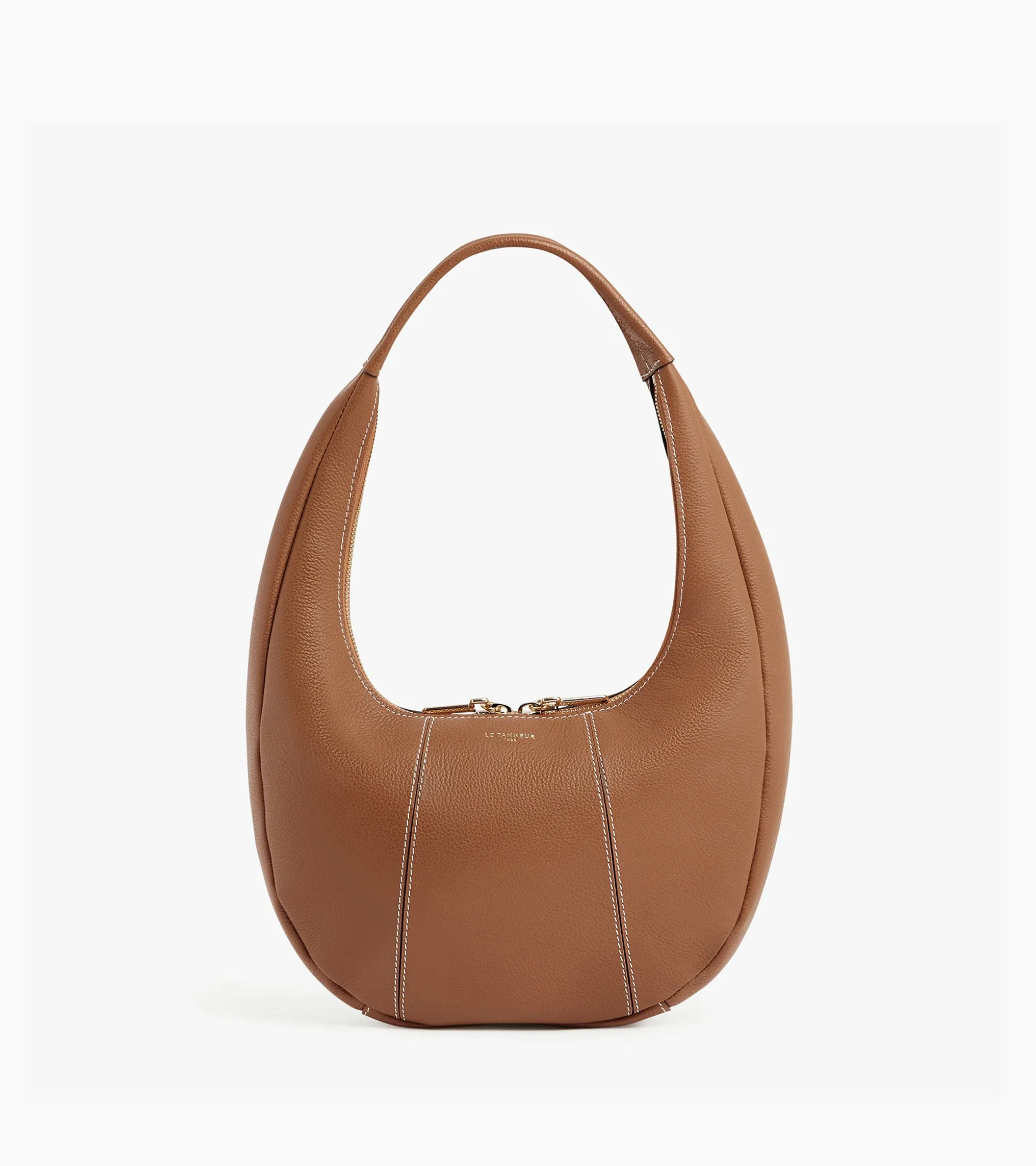 Sac hobo moyen modèle Juliette en cuir grainé - Brown Tan