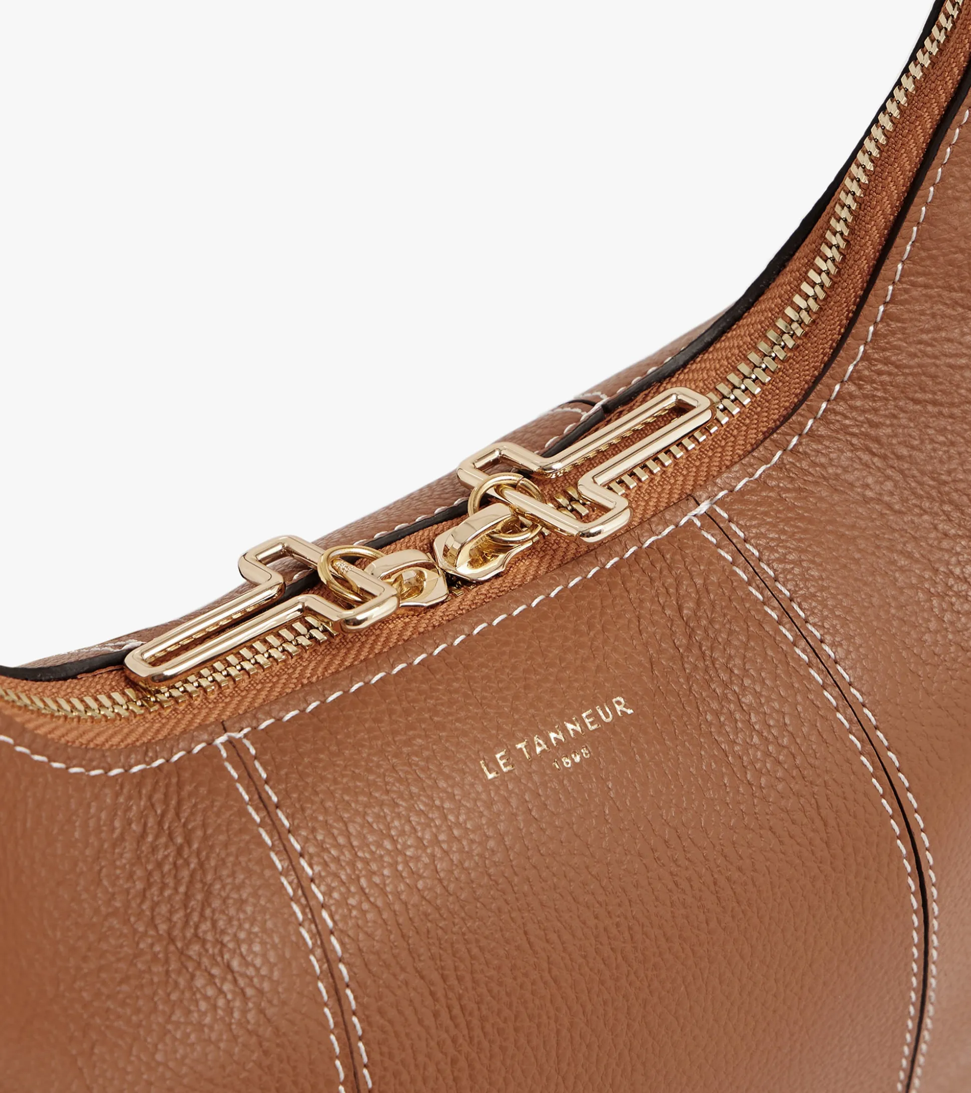 Sac hobo moyen modèle Juliette en cuir grainé - Brown Tan