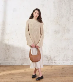 Sac hobo moyen modèle Juliette en cuir grainé - Brown Tan